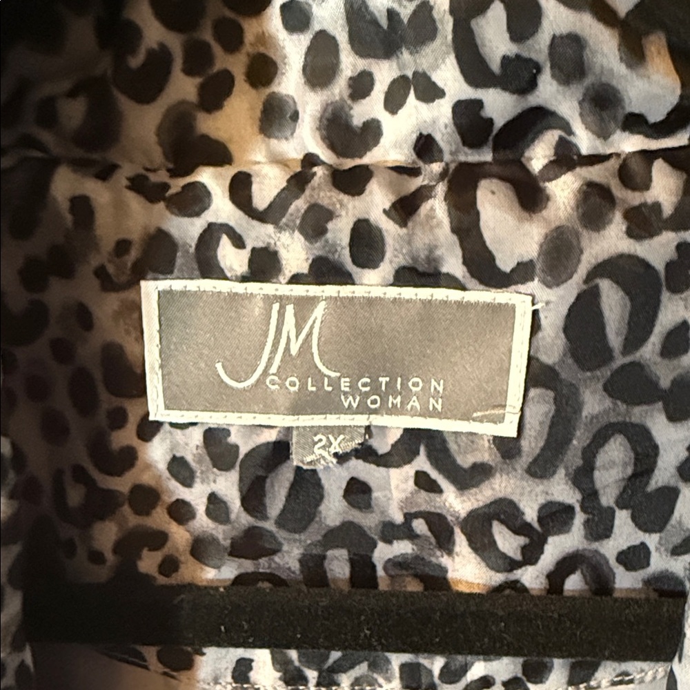 JM Collection Gray rain Jacket with Leopard Print Collar Super cute - Picture 2 of 6